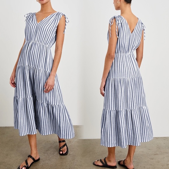 Rails Suzette Dress in Admiral Stripe Tiered Maxi Linen Blend Coastal Style